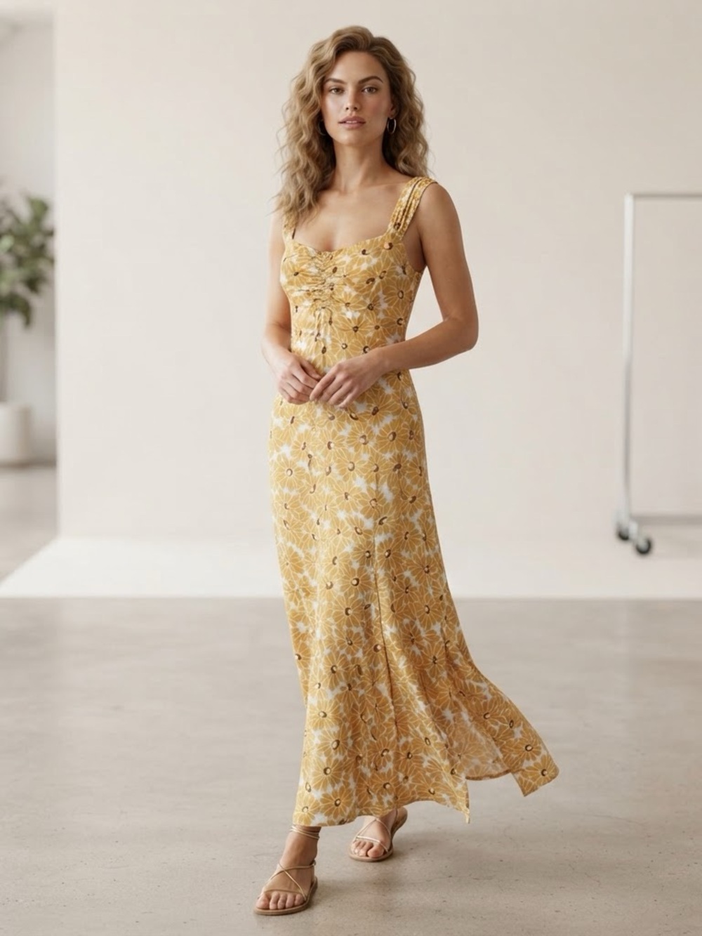 Free People Yellow Floral Maxi Dress